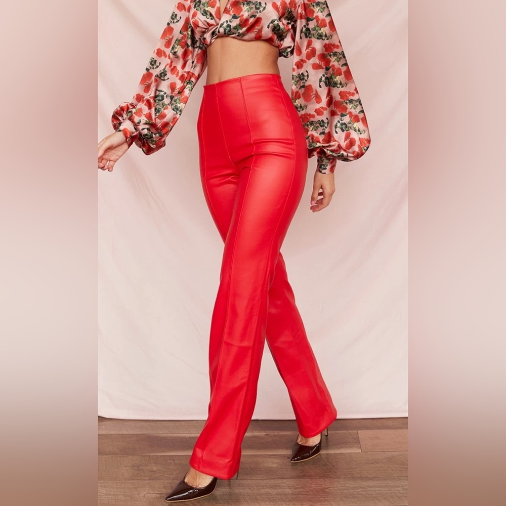 House of CB ELENAORA FAUX LEATHER TROUSERS IN RED Sz M/L
